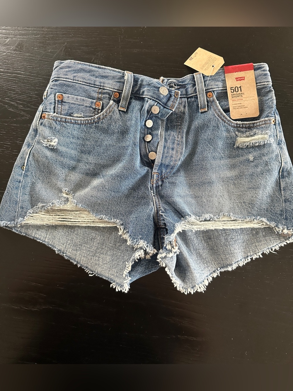 Levi’s 501 Original Distressed High Rise Denim Shorts Size 29. New tags on.